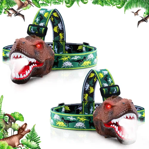 Miniatura 11 de Dysaim Linterna Frontal para Niños, Linterna Frontal de Dinosaurio T-Rex Recargable para Niños y Lámpara LED de Cabeza, Linterna de Equipo