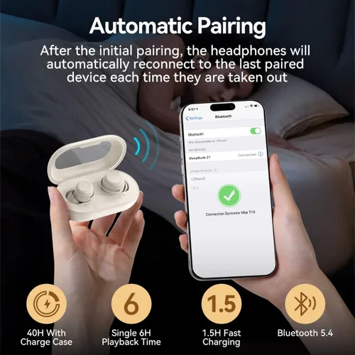 Miniatura 5 de Auriculares para dormir, audífonos para dormir de lado, mini auriculares inalámbricos Bluetooth 5.4, auriculares invisibles de silicona ultra suave