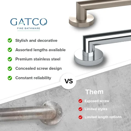 Miniatura 7 de Gatco 970 Glam Barra de Agarre de 12", Níquel Satinado/Barra de Agarre de Seguridad de Acero Inoxidable Compatible con ADA para Baño