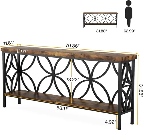 Miniatura 2 de Tribesigns - Mesa de sofá estrecha de 70.9 pulgadas, mesa de sofá larga industrial detrás del sofá, mesa consola de entrada con almacenamiento