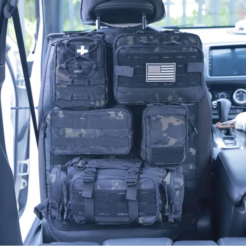Miniatura 13 de Bolsa organizadora táctica universal para respaldo de asiento de automóvil, organizadores tácticos Molle para vehículos, panel de organizadores