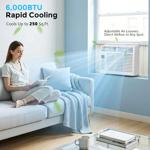 Miniatura 2 de Electactic Aire acondicionado de ventana de 6,000 BTU, unidad de CA tipo ventana con refrigeración, modo seco, 4 velocidades de ventilador