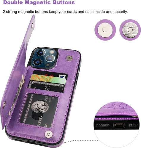 Miniatura 7 de Vaburs Funda compatible con iPhone 13 Pro Max con tarjetero y diseño de mandala en relieve, de piel sintética, doble botones, a prueba de golpes