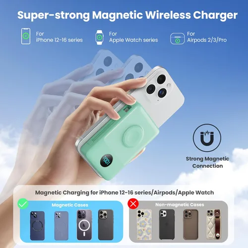 Miniatura 56 de Cargador portátil magnético de 10800 mAh para iPhone con cables integrados, cargador de batería inalámbrico 6 en 1 con cargador iWatch, pantalla LCD