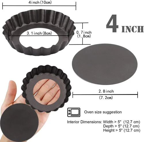 Miniatura 2 de Gutsdoor Paquete de 6 mini moldes para tartas de 4 pulgadas con parte inferior extraíble para quiche, antiadherente, redondo, juego de moldes