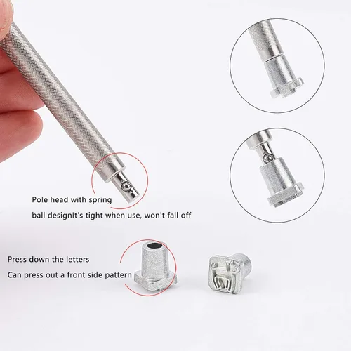 Miniatura 4 de PH PandaHall Juego de 32 sellos de acero inoxidable para artesanía en cuero con temática de insectos, herramienta con 1 mango para cinturón