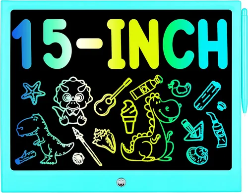 Juguetes para niños y niñas de 3, 4, 5, 6, 7, 8 años, tableta de escritura LCD de 15 pulgadas, tablero de garabatos, almohadillas de dibujo Azul
