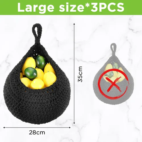 Miniatura 2 de Dandat Cestas de frutas colgantes grandes para cocina, diseño de lágrima, cestas de pared, soporte bohemio tejido a mano para cocina, verduras
