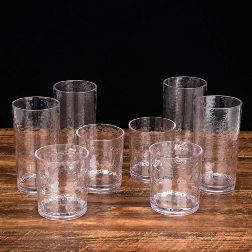 Miniatura 6 de KX-WARE Vasos acrílicos de plástico de 20 onzas, juego de 6 unidades, transparentes, estilo martillado, apto para lavavajillas, sin BPA Transparente