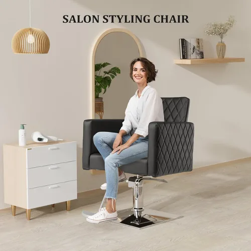 Miniatura 9 de Bonnlo Silla de salón para estilista asiento ancho, silla de peluquería hidráulica con reposapiés de aleación de aluminio, silla de peluquería negra