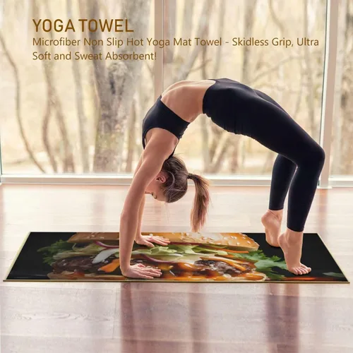 Miniatura 2 de Hamburger - Toalla de yoga caliente – Diseño fresco, puntos de agarre, súper absorbente, antideslizante, 27 x 73 pulgadas – Toallas para esterilla