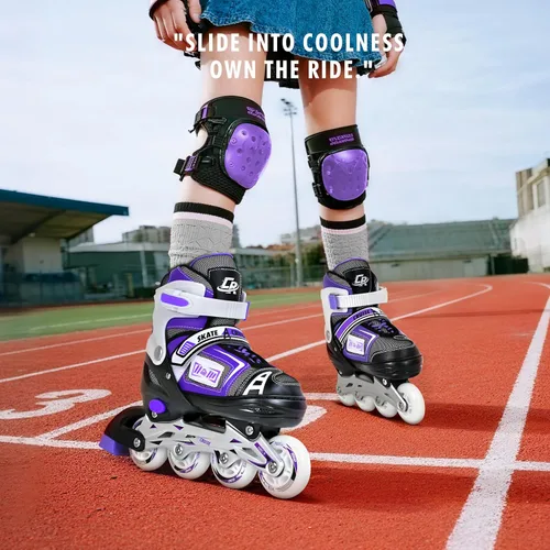 Miniatura 6 de Patines en línea ajustables para niños, adolescentes y adultos - Rodamientos ABEC-7, ruedas de poliuretano, ajuste cómodo, para patinaje en Violeta