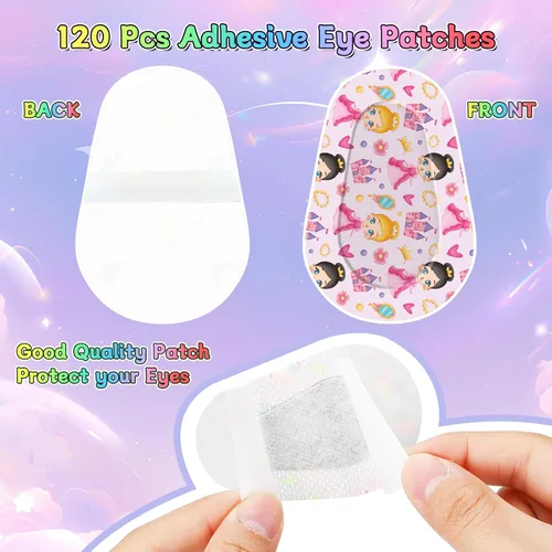 Miniatura 5 de 120 parches adhesivos para los ojos para niños y niñas, algodón suave transpirable a granel, con bonitos diseños de patrones, 15 estilos con 8