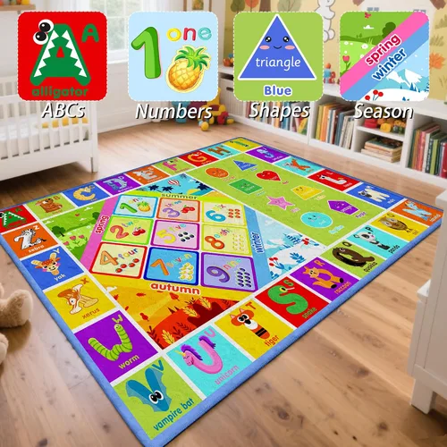 Miniatura 2 de 3x5 Pequeña Alfombra para Sala de Juegos y Aula de Niños - Alfombra Educativa del Alfabeto ABC con Animales, Números y Formas - Alfombra de Juguetes
