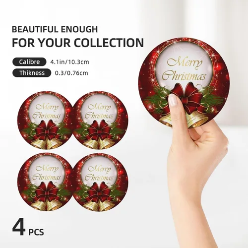 Miniatura 3 de Juego de 4 posavasos rojos de Navidad para mesa de café, tazas, bar, cerveza, escritorio, posavasos redondos de cerámica absorbente para mesa