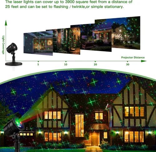 Miniatura 6 de Proyector de Luces de Navidad para Exteriores, Luces Láser LED de Navidad, Foco de Paisaje, Espectáculo de Estrellas Rojas y Verdes, Impermeable