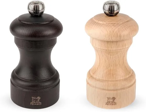 Miniatura 3 de Peugeot Bistro Duo Juego de Molinillos Manuales de Sal y Pimienta - Molinillo Ajustable Clásico, Madera de Haya, 4 pulgadas, Negro y Blanco