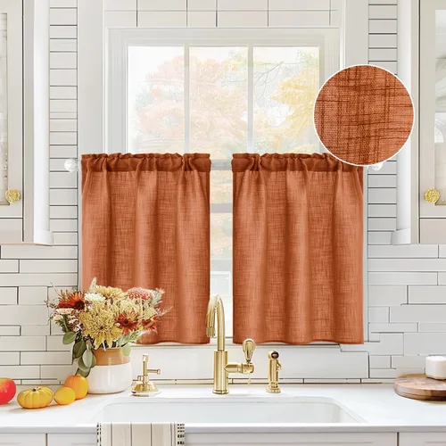 Miniatura 54 de MIULEE Cortinas de Halloween para cafetería de 24 pulgadas de largo, cortina de media ventana semitransparente, cortinas de lino cortas estilo casa