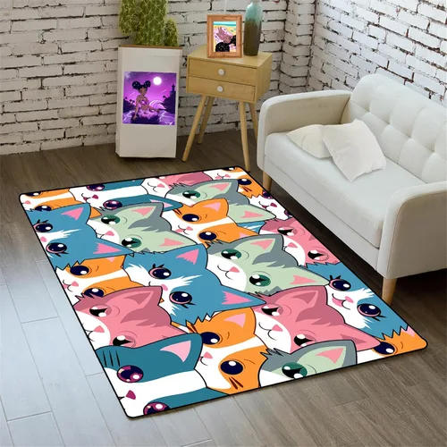 Miniatura 29 de Alfombra de gatos de dibujos animados para niñas, bonita decoración de habitación de niños, alfombra con temática de animales azules, alfombra ultra