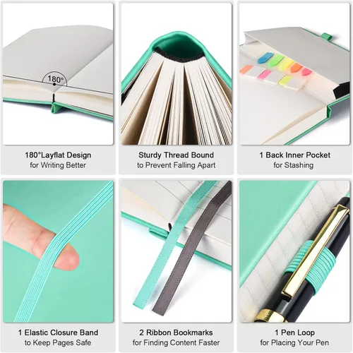 Miniatura 3 de Paquete de 5 cuadernos de rayas universitarias, 312 páginas numeradas, cuadernos gruesos a granel, papel de 100gsm sin traspaso, diario de tapa dura
