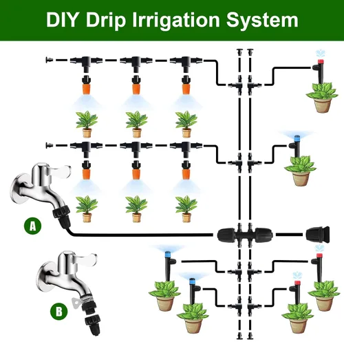 Miniatura 6 de Kit de sistema de riego por goteo de 260 pies, sistema automático de riego de jardín con tubo de 2/5 pulgadas y 1/4 pulgadas para invernadero