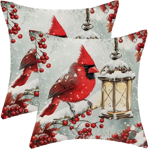 Miniatura 23 de AEIOAE Juego de 2 fundas de almohada de Navidad de 12 x 20 pulgadas, color rojo ciervo, alce y ciervo, fundas decorativas de lino de Navidad