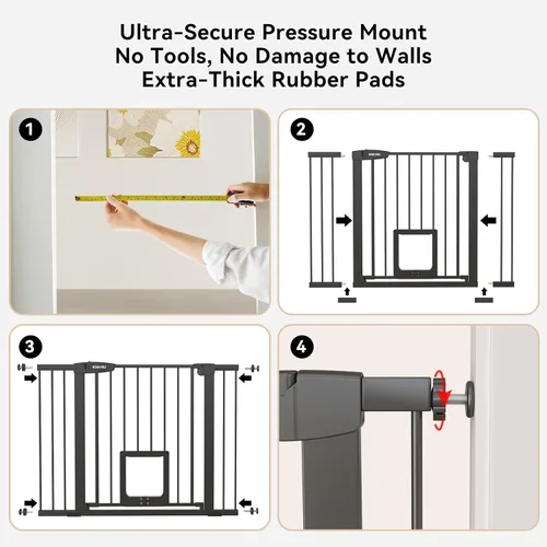 Miniatura 5 de Puerta para perros de 30 pulgadas de alto con puerta para gatos, ancho ajustable (29.7-45.2 pulgadas) para puertas, pasillos y escaleras, puerta