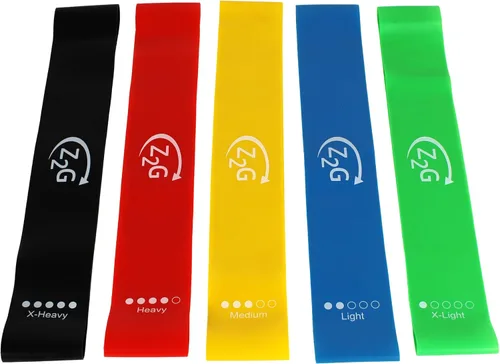 Miniatura 3 de Z2G Juego de bandas de resistencia – 5 bandas de ejercicio con bolsa de transporte para entrenamiento de fuerza, terapia física, yoga, pilates