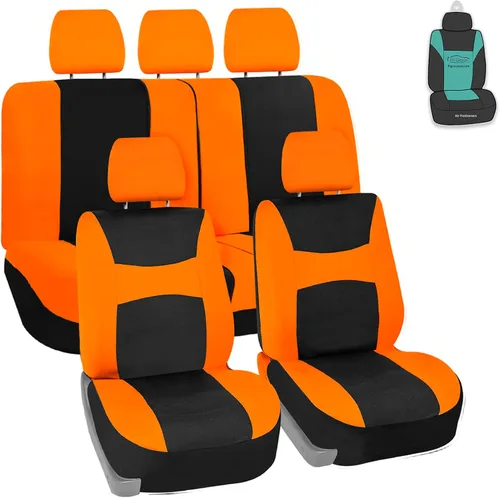 Miniatura 30 de Juego de funda para asiento bolsas de aire de tela negra ligera y fresca FH Group FH-FB030115-SEAT lista para separar; se ajusta a la mayoría de Rosa