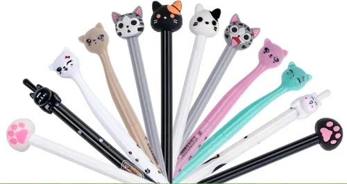 Bolígrafos de gel de gatos lindos, juego de bolígrafos kawaii divertidos, bolígrafos de tinta negra de animales para niños, suministros de oficina y