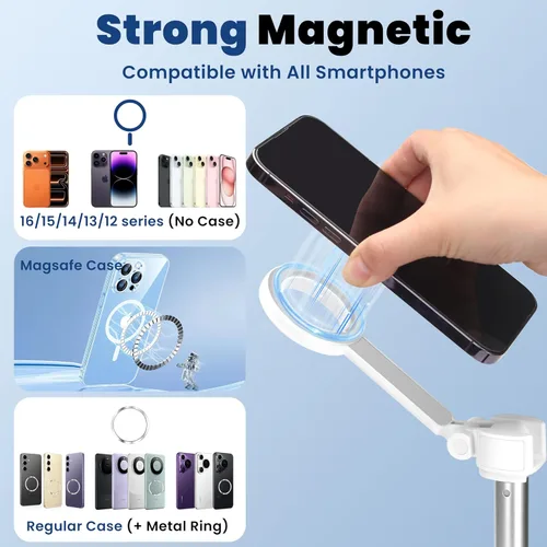 Miniatura 2 de Trípode magnético de 65 pulgadas para iPhone con control remoto, trípode magnético para teléfono celular, trípode para selfie stick con toma