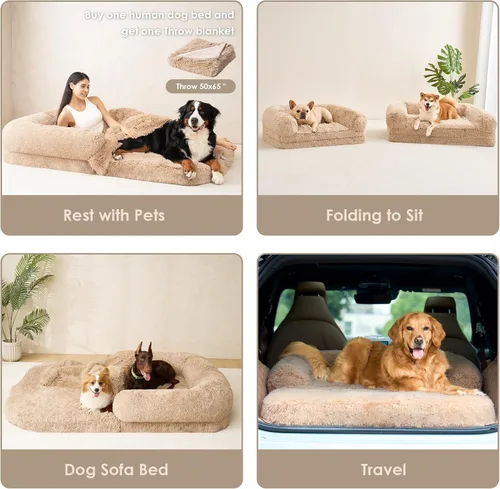 Miniatura 8 de EHEYCIGA Cama plegable XL para perros, 46 x 34 x 6.5 pulgadas, sofá cama mullida de piel sintética para perros grandes, cama ortopédica calmante