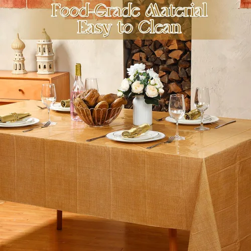 Miniatura 3 de Preboun Mantel con estampado de arpillera de 3 piezas, mantel rústico de granja, rectangular, impermeable, para fiestas al aire libre, hogar