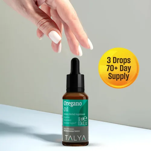 Miniatura 3 de TALYA Aceite de orégano 0.34 onzas líquidas Aceite de orégano líquido Apoyo inmunológico, alto contenido de carvacrol, salud digestiva Sin OMG