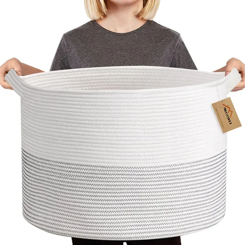 Miniatura 22 de MEGASKET Cesta grande de juguetes para niños, cesta tejida suave de cuerda de algodón de 22" x 14", cesta de almacenamiento para juguetes para Azul