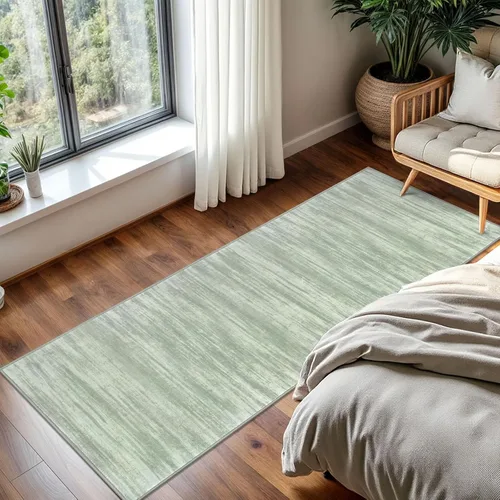 Miniatura 7 de KOZYFLY – Alfombra de pasillo moderna y lavable de diseño abstracto verde, 2 x 5 pies, antideslizante, suave y de pelo corto, ideal para cocina