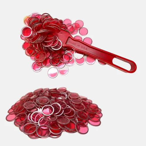 Miniatura 7 de MR CHIPS Varita magnética de bingo mejorada hecha en Estados Unidos y 200 piezas de chips de plástico rojo de ¾ pulgadas con anillos de metal, apoya