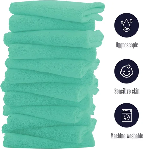 Miniatura 6 de Paquete de 16 toallitas para bebé - 10x10 pulgadas, vellón de coral - Paños de lavado extra absorbentes y suaves para recién nacidos, bebés y niños