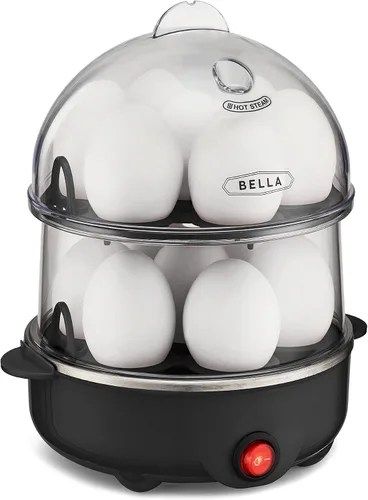 Miniatura 11 de BELLA - Cocedor eléctrico para huevos de 360 V, bandeja doble para 14 huevos y apagado automático, escalfados, revueltos, duros, a medio cocer
