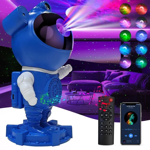 Miniatura 9 de Proyector de estrellas y astronautas de galaxia, altavoz Bluetooth, ruido blanco, luz nocturna de nebulosa lunar para dormitorio, ajustable en 360°