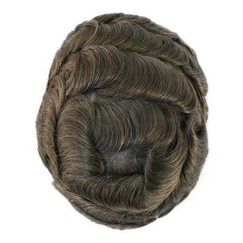 Miniatura 9 de HAIR NATURE Toupee para hombres piezas de cabello humano, sistema de reemplazo de cabello, 0.001 in piel ultrafina en V, unidades de cabello castaño