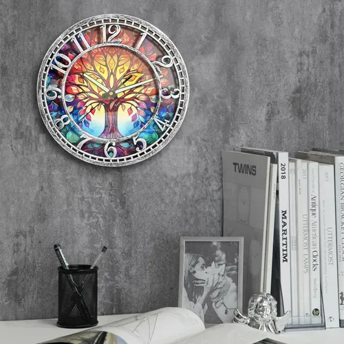 Miniatura 2 de WANGIRO Reloj de pared con diseño de árbol de la vida, de 12 pulgadas, movimiento silencioso, reloj de cronometraje preciso, ideal para salas