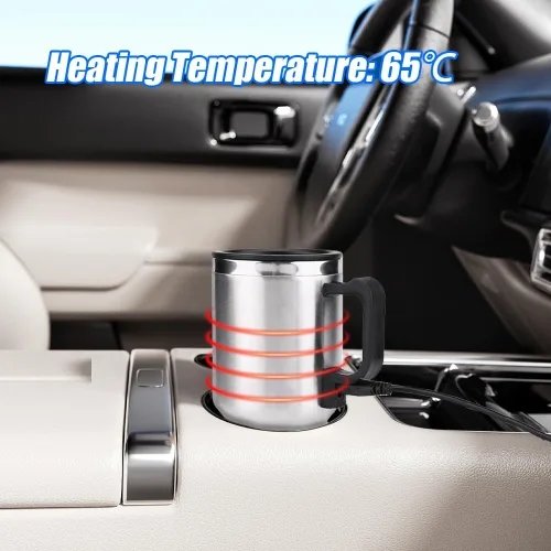 Miniatura 2 de Taza de calefacción para automóvil, hervidor eléctrico de acero inoxidable, calentador de taza de café portátil de 12 V, calor hasta 149.0 °F, taza