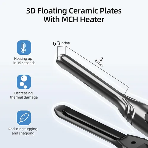 Miniatura 2 de Plancha plana pequeña de 3/10'' de lápiz para cabello corto, corte de duendecillo y flequillo, alisador de pelo delgado para las puntas con pantalla