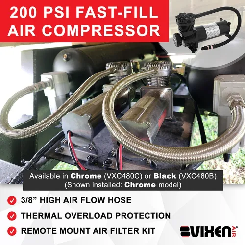 Miniatura 2 de Vixen Air Kit de suspensión para camiones/bolsa de automóvil/paseo aéreo/resorte. Sistema a bordo-compresor de 200 psi, tanque de 4 galones. Para