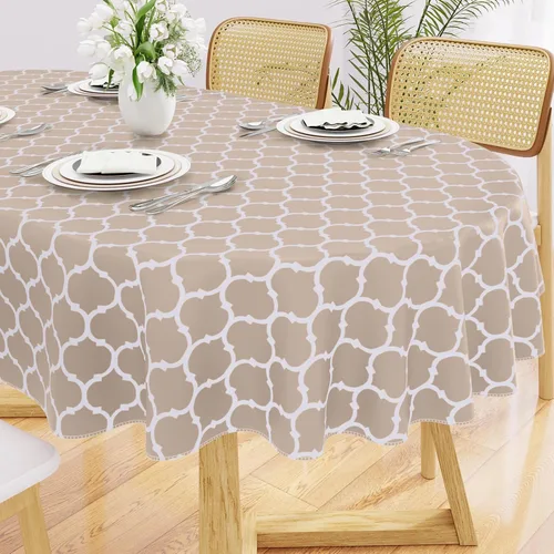 Miniatura 62 de Smiry Mantel redondo de plástico para mesa, mantel de vinilo impermeable con parte trasera de franela para mesas redondas, lavable y a prueba