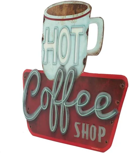 Miniatura 2 de Hot Coffee Shop - Letrero de Metal en Relieve - Letrero Vintage de Cafetería para Cocina, Oficina o Bar de Café