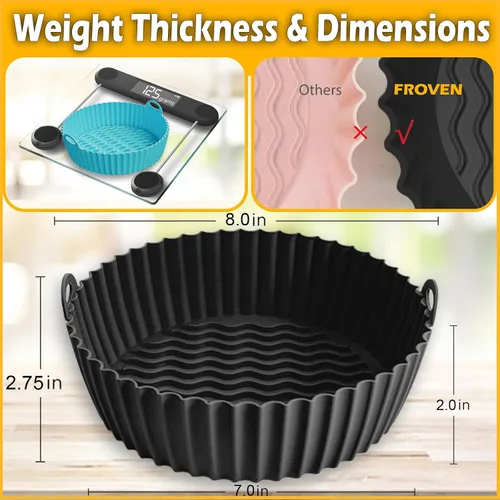 Miniatura 2 de Revestimientos para freidora de aire de 8 pulgadas para Ninja AF100 AF101 AF141 AF150 AF161 XL (paquete de 2) revestimientos de silicona negra