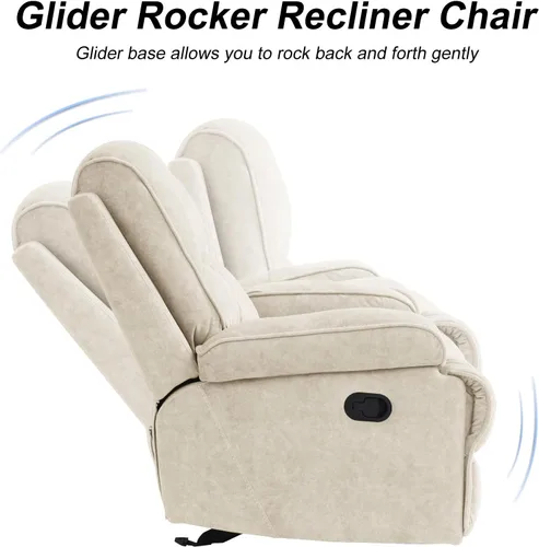 Miniatura 3 de Silla Mecedora Reclinable Manual para Adultos, Planeador de Respaldo Alto con Asiento Profundo, Sillón Tapizado de Tela para Sala de Estar