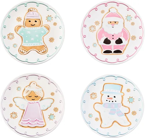 Miniatura 11 de Bico Juego de 4 platos de ensalada de gnomos de Navidad, platos de postre de cerámica de 8.75 pulgadas para ensalada, aperitivo, guarniciones